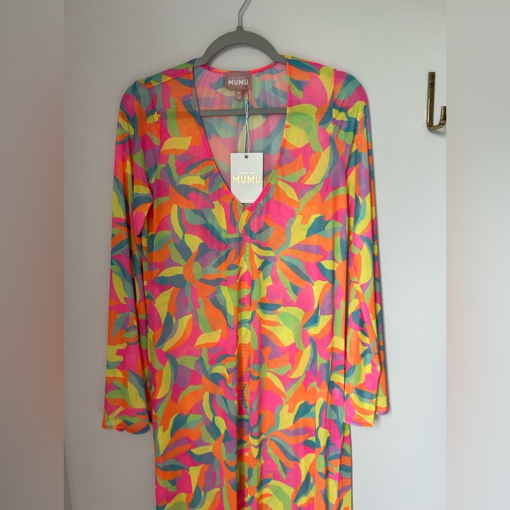 Show me your Mumu mesh neon abstract printed maxi cover up dress - Picture 3 of 5